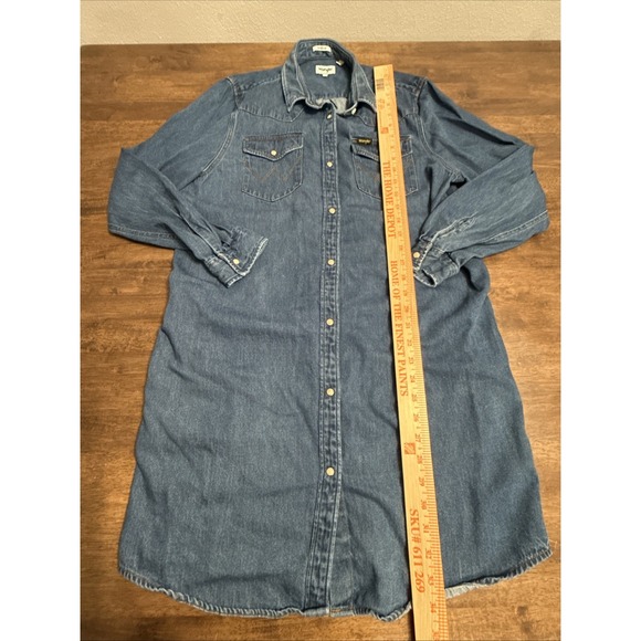 Wrangler Pearl Snap Button Down Denim Dress Western Country Cowgirl Medium - Picture 5 of 7